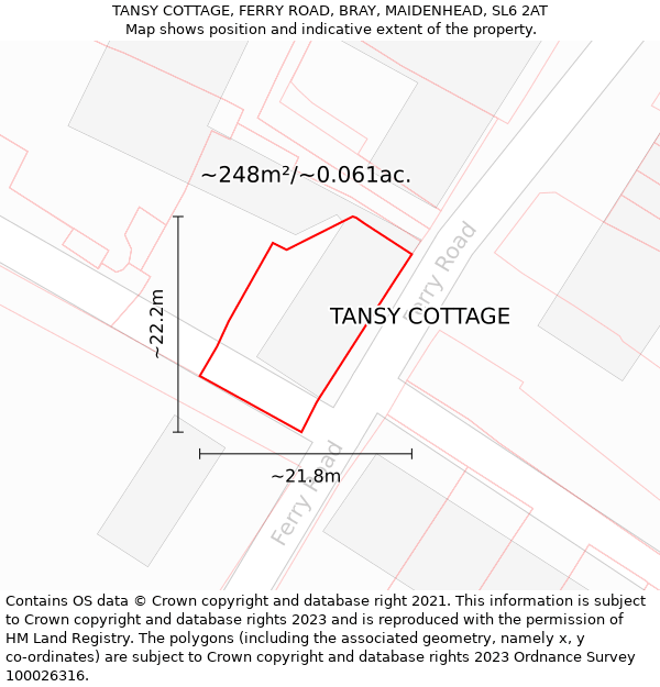 TANSY COTTAGE, FERRY ROAD, BRAY, MAIDENHEAD, SL6 2AT: Plot and title map