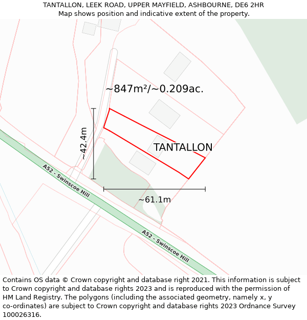 TANTALLON, LEEK ROAD, UPPER MAYFIELD, ASHBOURNE, DE6 2HR: Plot and title map