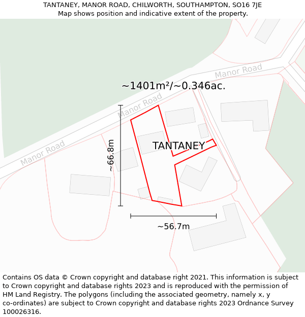 TANTANEY, MANOR ROAD, CHILWORTH, SOUTHAMPTON, SO16 7JE: Plot and title map