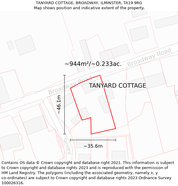 TANYARD COTTAGE, BROADWAY, ILMINSTER, TA19 9RG: Plot and title map