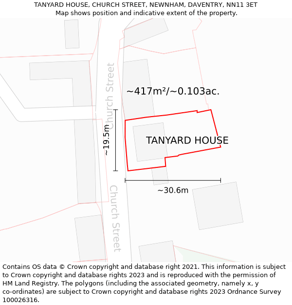 TANYARD HOUSE, CHURCH STREET, NEWNHAM, DAVENTRY, NN11 3ET: Plot and title map
