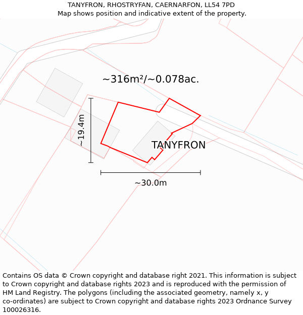 TANYFRON, RHOSTRYFAN, CAERNARFON, LL54 7PD: Plot and title map