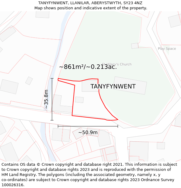 TANYFYNWENT, LLANILAR, ABERYSTWYTH, SY23 4NZ: Plot and title map