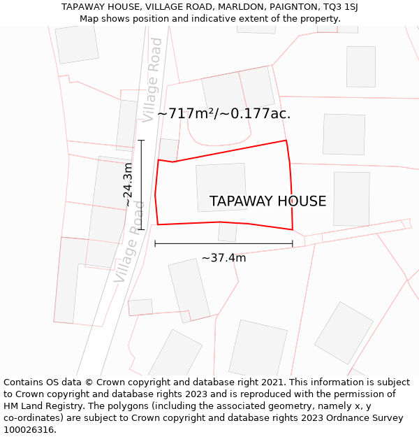 TAPAWAY HOUSE, VILLAGE ROAD, MARLDON, PAIGNTON, TQ3 1SJ: Plot and title map