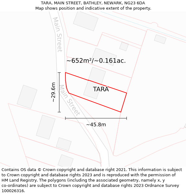 TARA, MAIN STREET, BATHLEY, NEWARK, NG23 6DA: Plot and title map