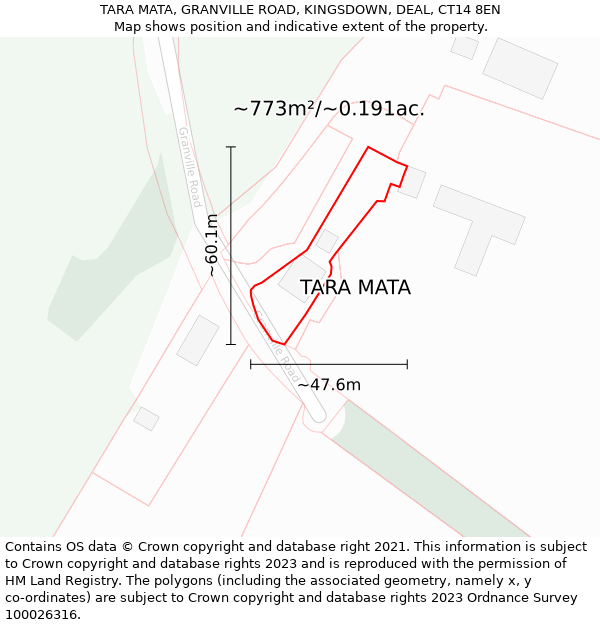 TARA MATA, GRANVILLE ROAD, KINGSDOWN, DEAL, CT14 8EN: Plot and title map