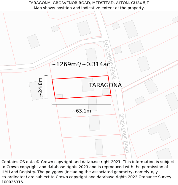 TARAGONA, GROSVENOR ROAD, MEDSTEAD, ALTON, GU34 5JE: Plot and title map