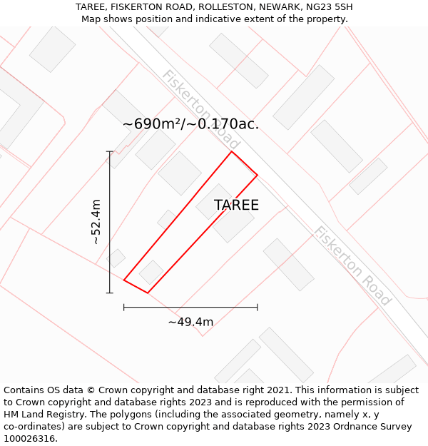 TAREE, FISKERTON ROAD, ROLLESTON, NEWARK, NG23 5SH: Plot and title map