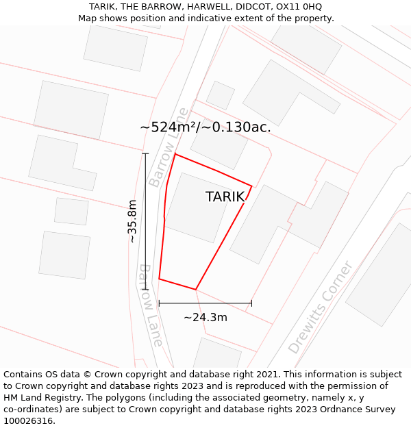 TARIK, THE BARROW, HARWELL, DIDCOT, OX11 0HQ: Plot and title map