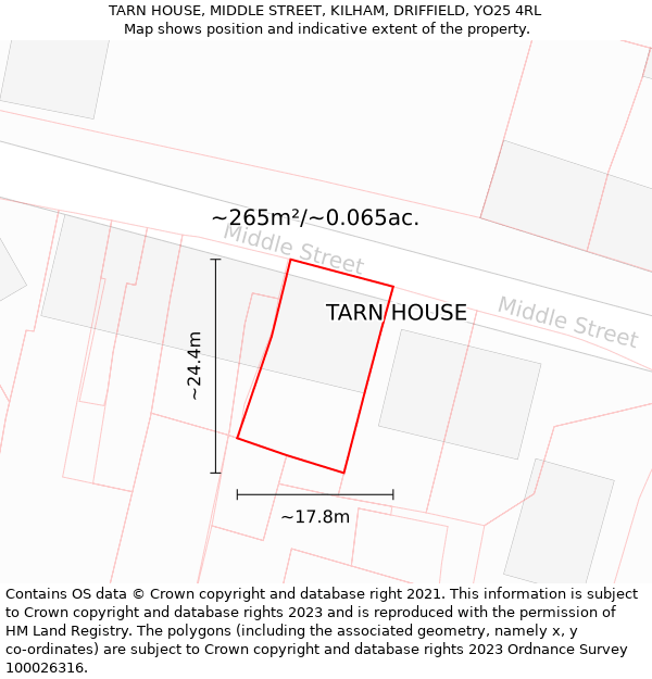 TARN HOUSE, MIDDLE STREET, KILHAM, DRIFFIELD, YO25 4RL: Plot and title map