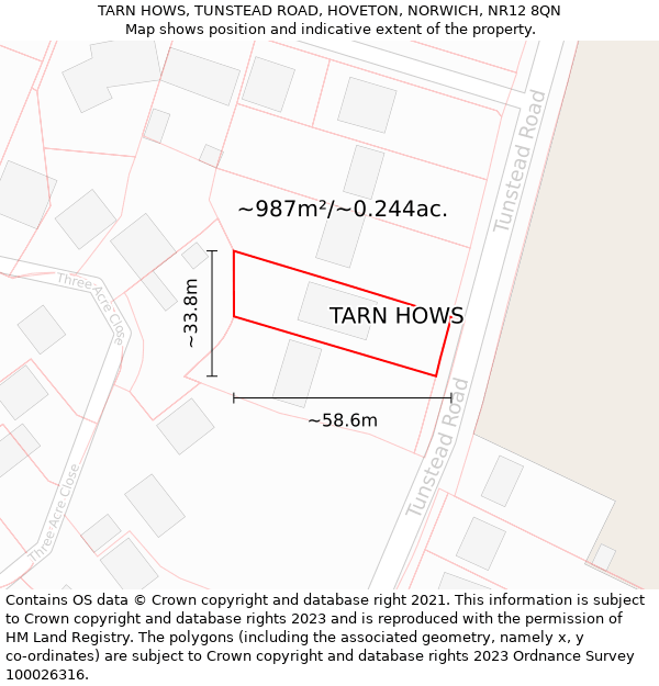 TARN HOWS, TUNSTEAD ROAD, HOVETON, NORWICH, NR12 8QN: Plot and title map
