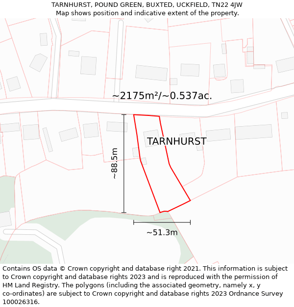 TARNHURST, POUND GREEN, BUXTED, UCKFIELD, TN22 4JW: Plot and title map