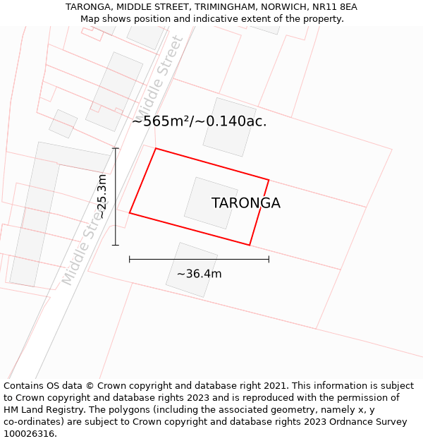 TARONGA, MIDDLE STREET, TRIMINGHAM, NORWICH, NR11 8EA: Plot and title map