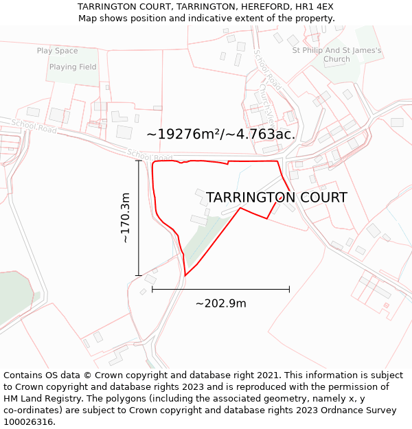 TARRINGTON COURT, TARRINGTON, HEREFORD, HR1 4EX: Plot and title map