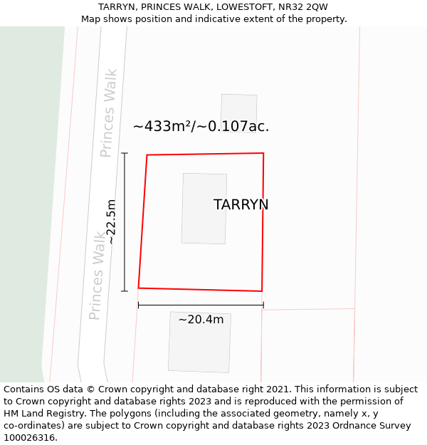 TARRYN, PRINCES WALK, LOWESTOFT, NR32 2QW: Plot and title map