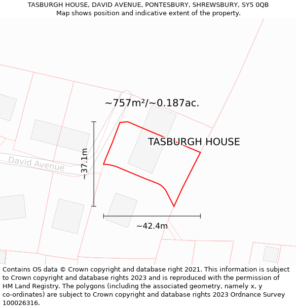 TASBURGH HOUSE, DAVID AVENUE, PONTESBURY, SHREWSBURY, SY5 0QB: Plot and title map