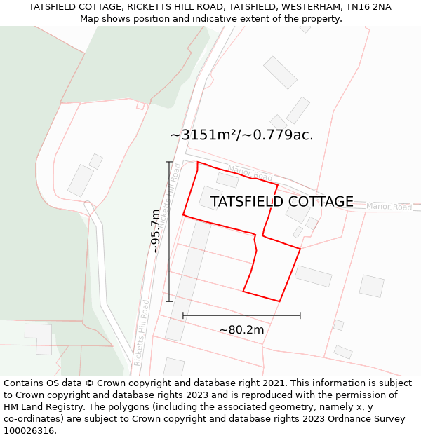 TATSFIELD COTTAGE, RICKETTS HILL ROAD, TATSFIELD, WESTERHAM, TN16 2NA: Plot and title map