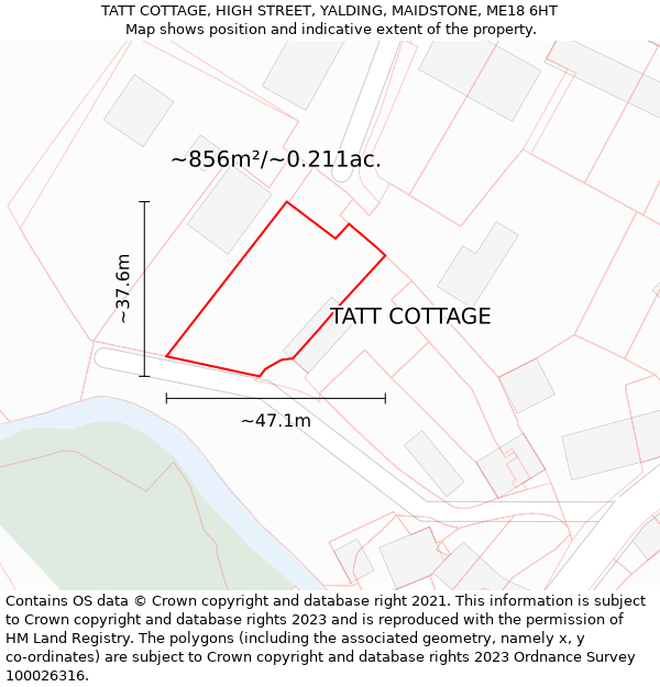 TATT COTTAGE, HIGH STREET, YALDING, MAIDSTONE, ME18 6HT: Plot and title map