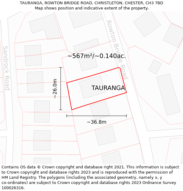 TAURANGA, ROWTON BRIDGE ROAD, CHRISTLETON, CHESTER, CH3 7BD: Plot and title map