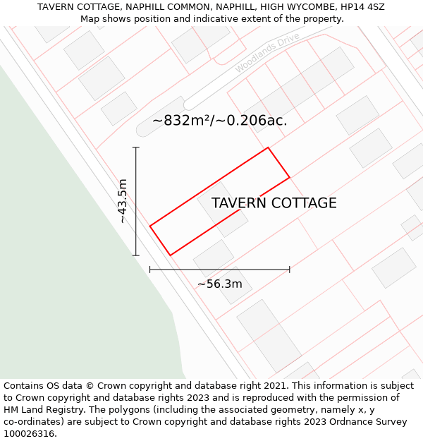 TAVERN COTTAGE, NAPHILL COMMON, NAPHILL, HIGH WYCOMBE, HP14 4SZ: Plot and title map