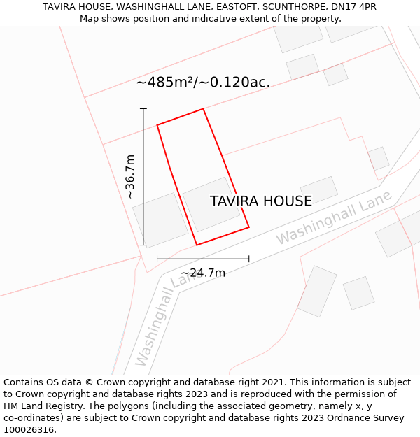 TAVIRA HOUSE, WASHINGHALL LANE, EASTOFT, SCUNTHORPE, DN17 4PR: Plot and title map