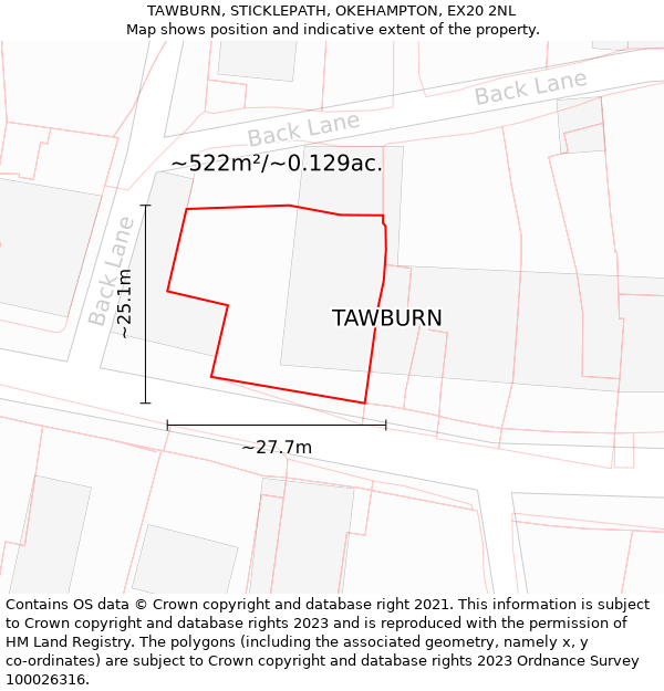 TAWBURN, STICKLEPATH, OKEHAMPTON, EX20 2NL: Plot and title map