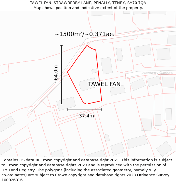 TAWEL FAN, STRAWBERRY LANE, PENALLY, TENBY, SA70 7QA: Plot and title map