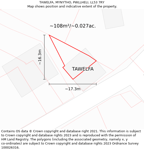 TAWELFA, MYNYTHO, PWLLHELI, LL53 7RY: Plot and title map