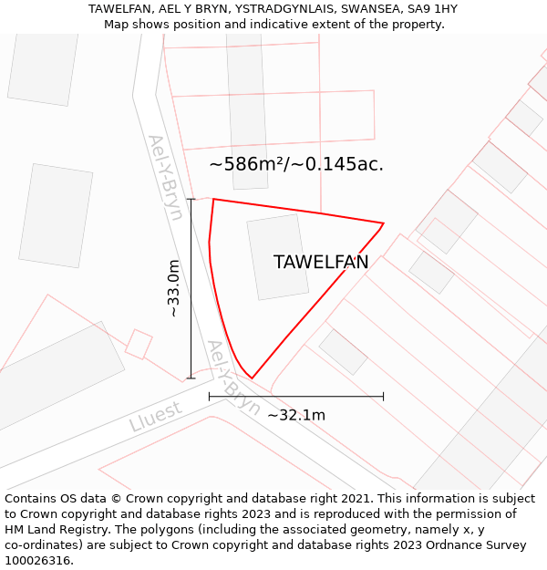 TAWELFAN, AEL Y BRYN, YSTRADGYNLAIS, SWANSEA, SA9 1HY: Plot and title map