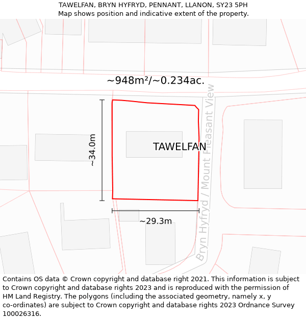 TAWELFAN, BRYN HYFRYD, PENNANT, LLANON, SY23 5PH: Plot and title map