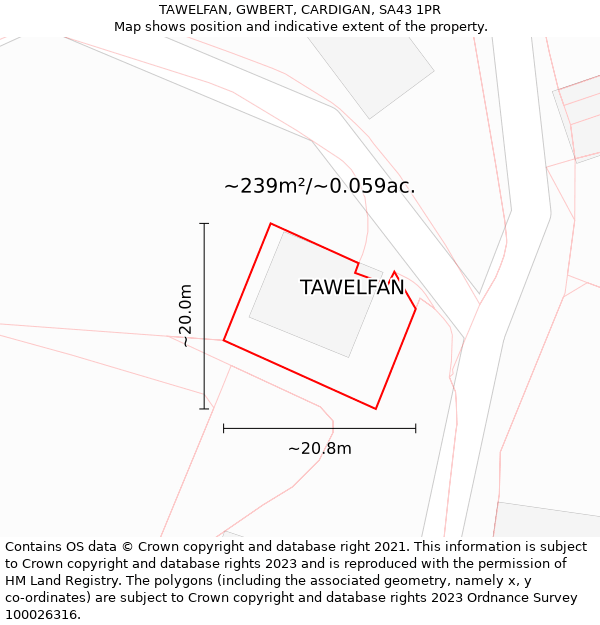 TAWELFAN, GWBERT, CARDIGAN, SA43 1PR: Plot and title map