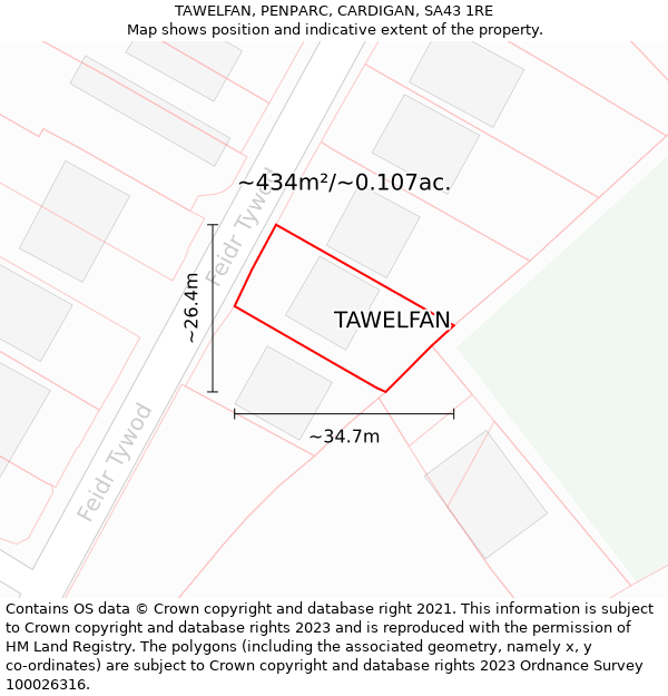 TAWELFAN, PENPARC, CARDIGAN, SA43 1RE: Plot and title map