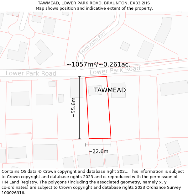 TAWMEAD, LOWER PARK ROAD, BRAUNTON, EX33 2HS: Plot and title map