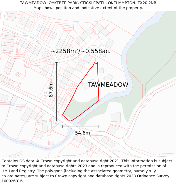 TAWMEADOW, OAKTREE PARK, STICKLEPATH, OKEHAMPTON, EX20 2NB: Plot and title map