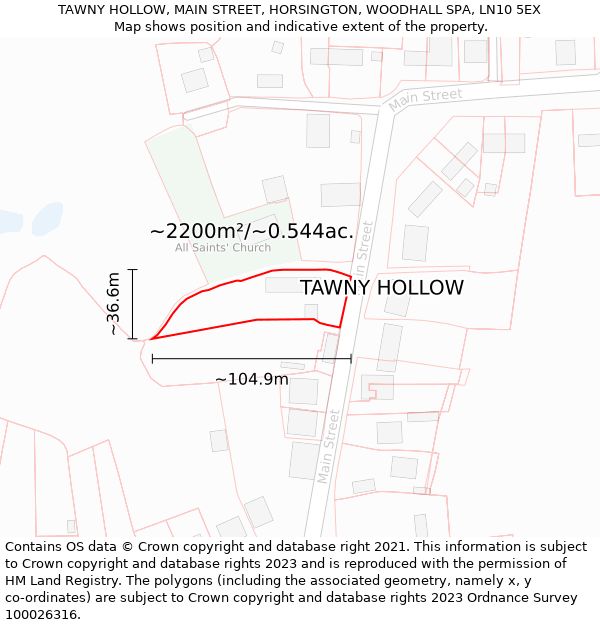 TAWNY HOLLOW, MAIN STREET, HORSINGTON, WOODHALL SPA, LN10 5EX: Plot and title map