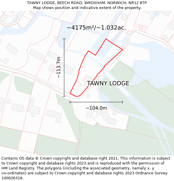 TAWNY LODGE, BEECH ROAD, WROXHAM, NORWICH, NR12 8TP: Plot and title map