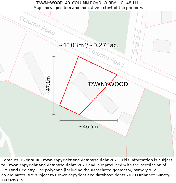 TAWNYWOOD, 40, COLUMN ROAD, WIRRAL, CH48 1LH: Plot and title map