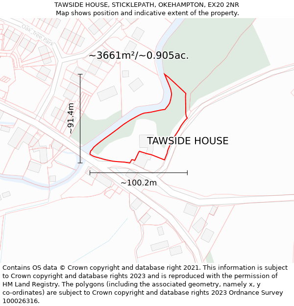 TAWSIDE HOUSE, STICKLEPATH, OKEHAMPTON, EX20 2NR: Plot and title map