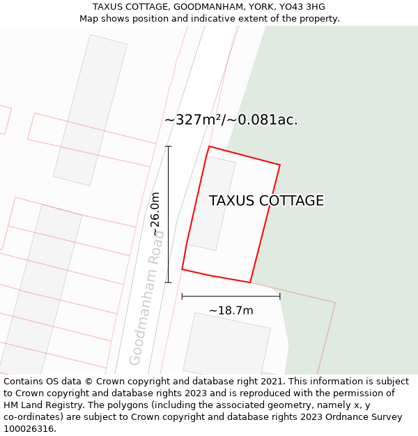 TAXUS COTTAGE, GOODMANHAM, YORK, YO43 3HG: Plot and title map