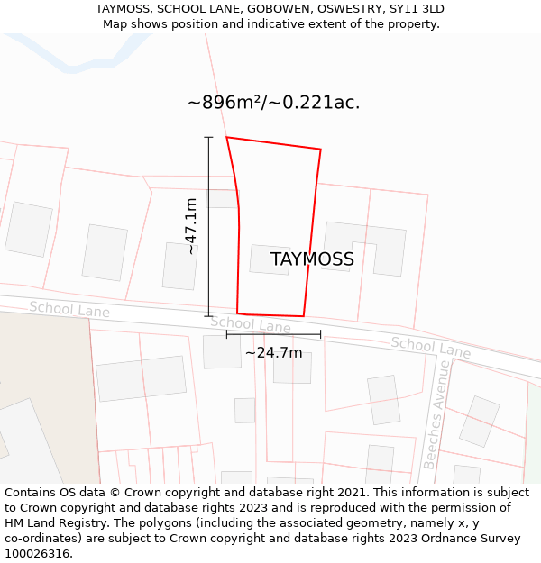 TAYMOSS, SCHOOL LANE, GOBOWEN, OSWESTRY, SY11 3LD: Plot and title map