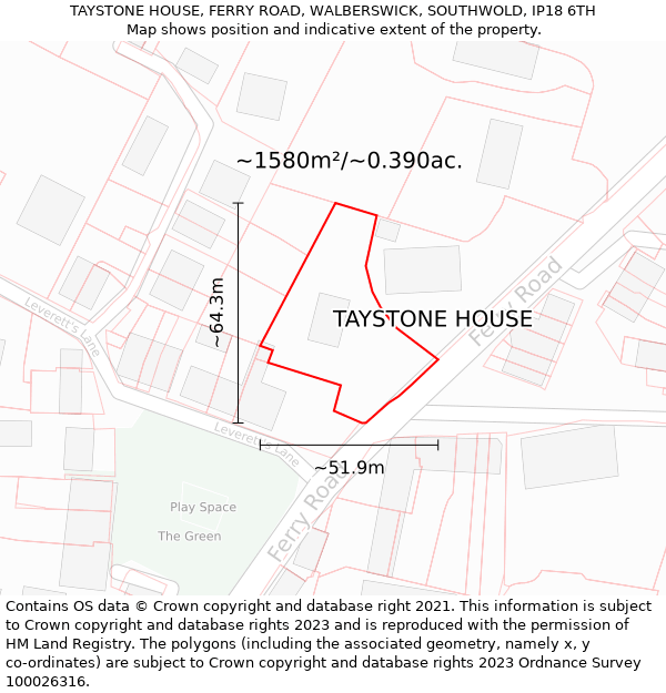 TAYSTONE HOUSE, FERRY ROAD, WALBERSWICK, SOUTHWOLD, IP18 6TH: Plot and title map