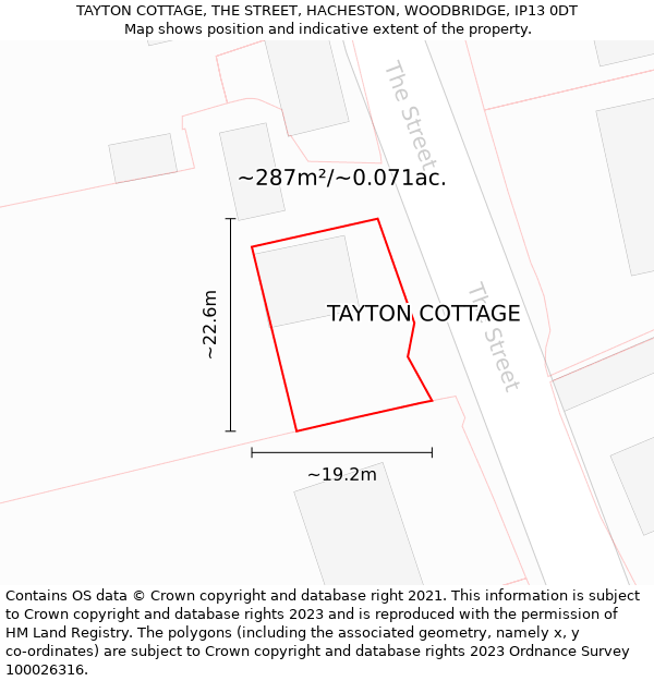 TAYTON COTTAGE, THE STREET, HACHESTON, WOODBRIDGE, IP13 0DT: Plot and title map