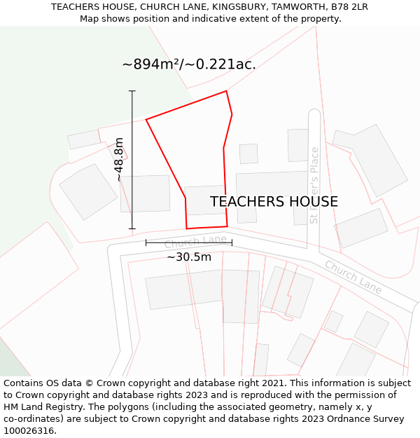 TEACHERS HOUSE, CHURCH LANE, KINGSBURY, TAMWORTH, B78 2LR: Plot and title map
