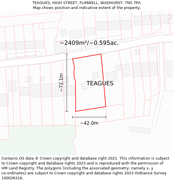 TEAGUES, HIGH STREET, FLIMWELL, WADHURST, TN5 7PA: Plot and title map