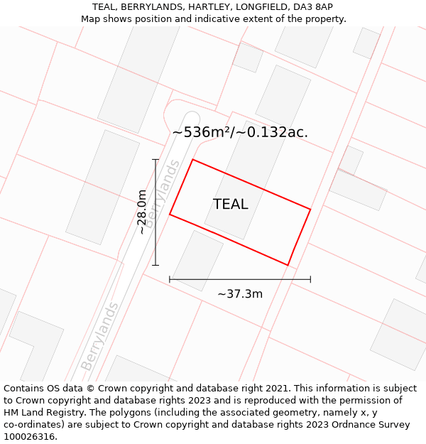 TEAL, BERRYLANDS, HARTLEY, LONGFIELD, DA3 8AP: Plot and title map