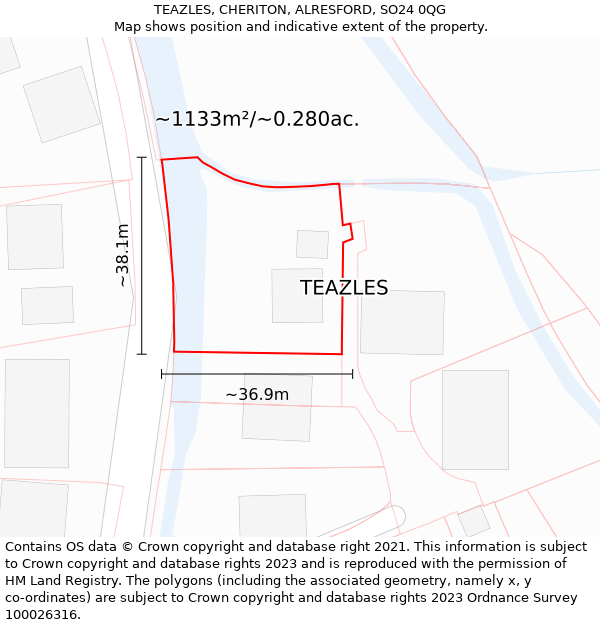 TEAZLES, CHERITON, ALRESFORD, SO24 0QG: Plot and title map