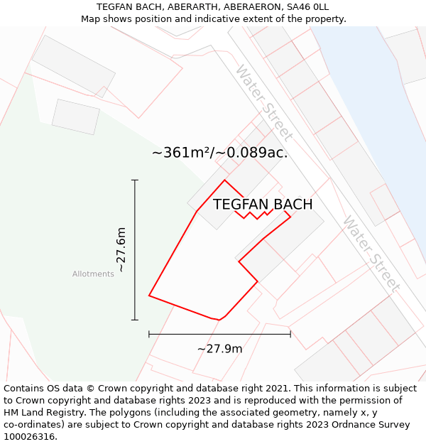 TEGFAN BACH, ABERARTH, ABERAERON, SA46 0LL: Plot and title map