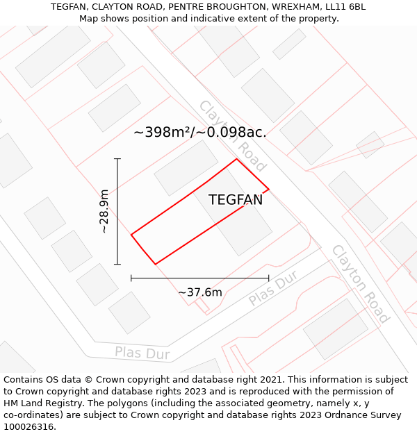 TEGFAN, CLAYTON ROAD, PENTRE BROUGHTON, WREXHAM, LL11 6BL: Plot and title map