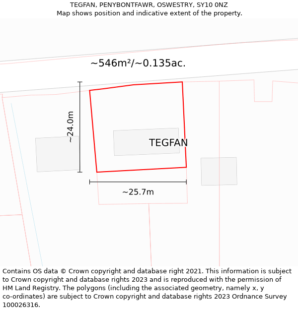 TEGFAN, PENYBONTFAWR, OSWESTRY, SY10 0NZ: Plot and title map