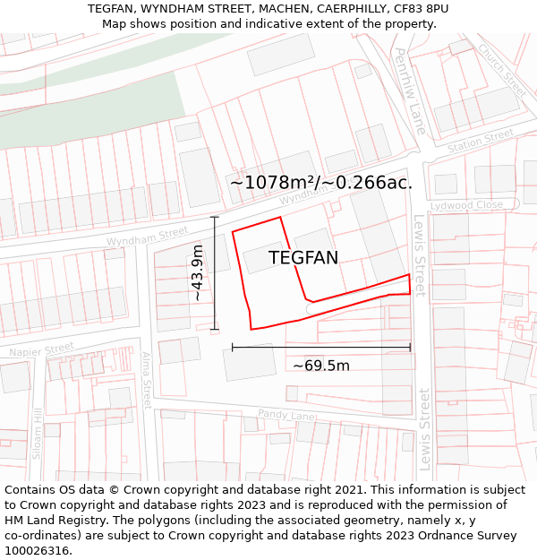 TEGFAN, WYNDHAM STREET, MACHEN, CAERPHILLY, CF83 8PU: Plot and title map